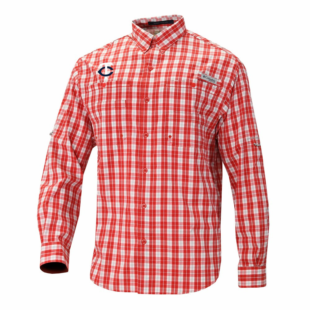 Minnesota Twins Super Tamiami Omni-Shade Long Sleeve Button-Down Shirt - Red | Columbia