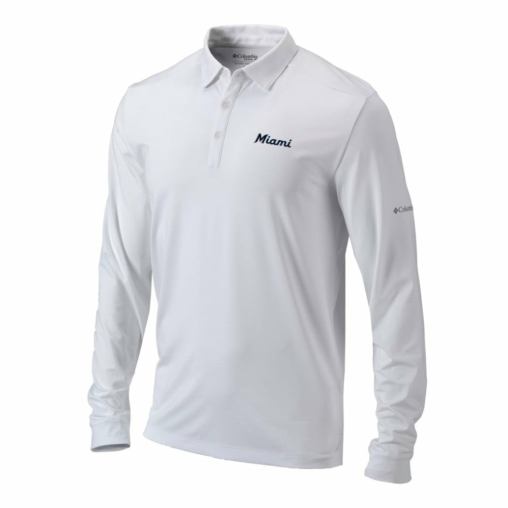 Miami Marlins Omni-Wick Pin High Long Sleeve Polo - White | Columbia