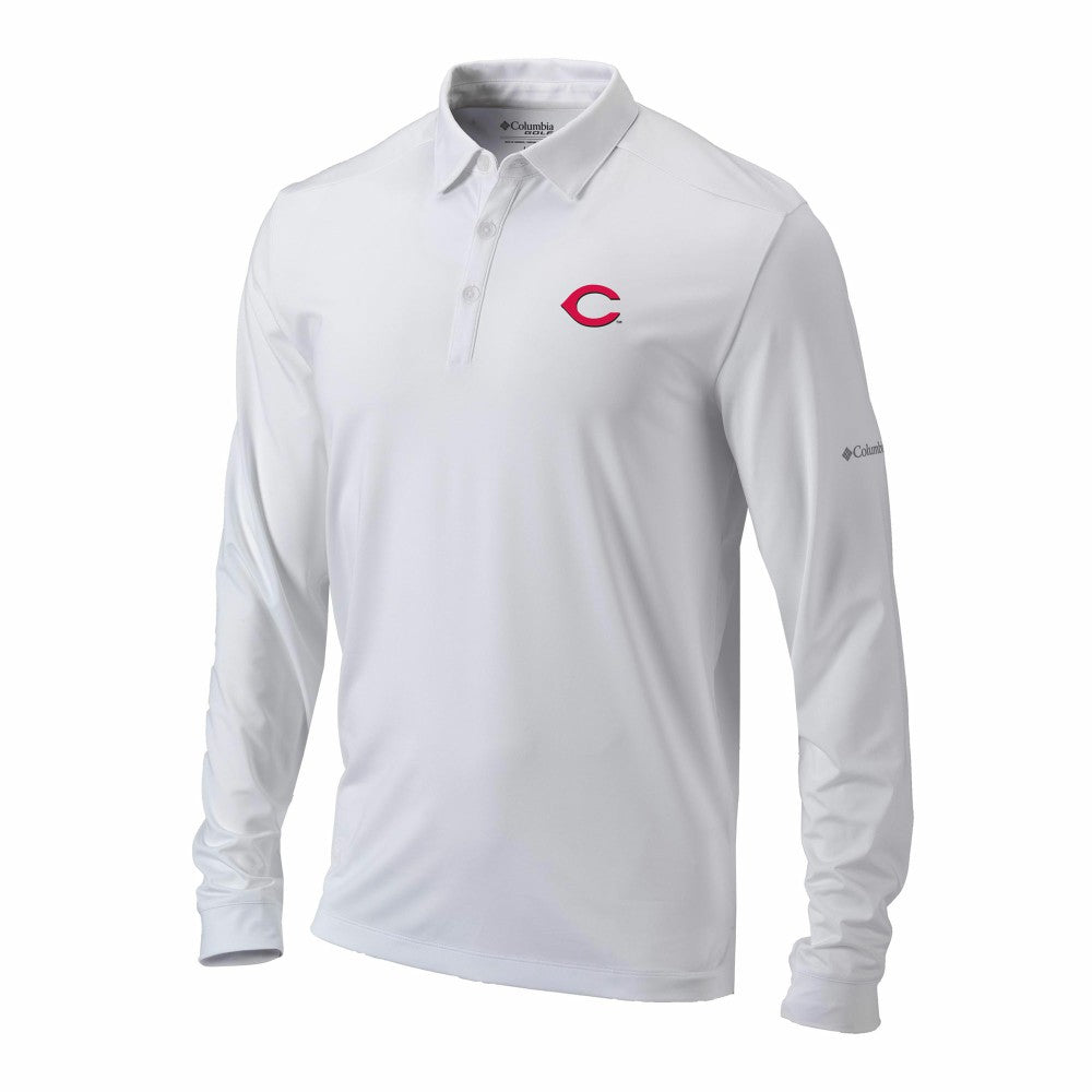Cincinnati Reds Omni-Wick Pin High Long Sleeve Polo - White | Columbia
