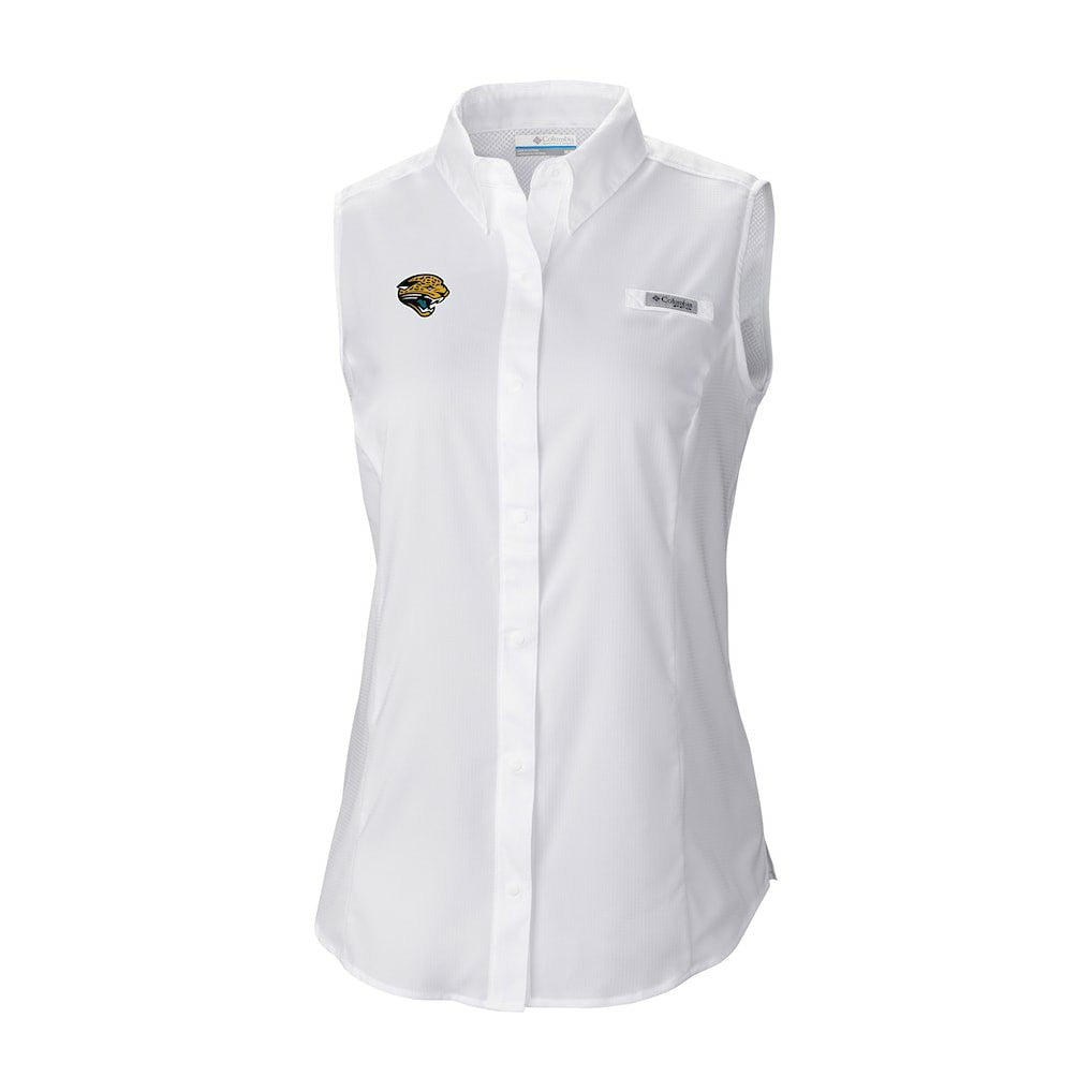 Jacksonville Jaguars Women's Historic Tamiami Omni-Shade Sleeveless Button-Up Shirt - White cheap