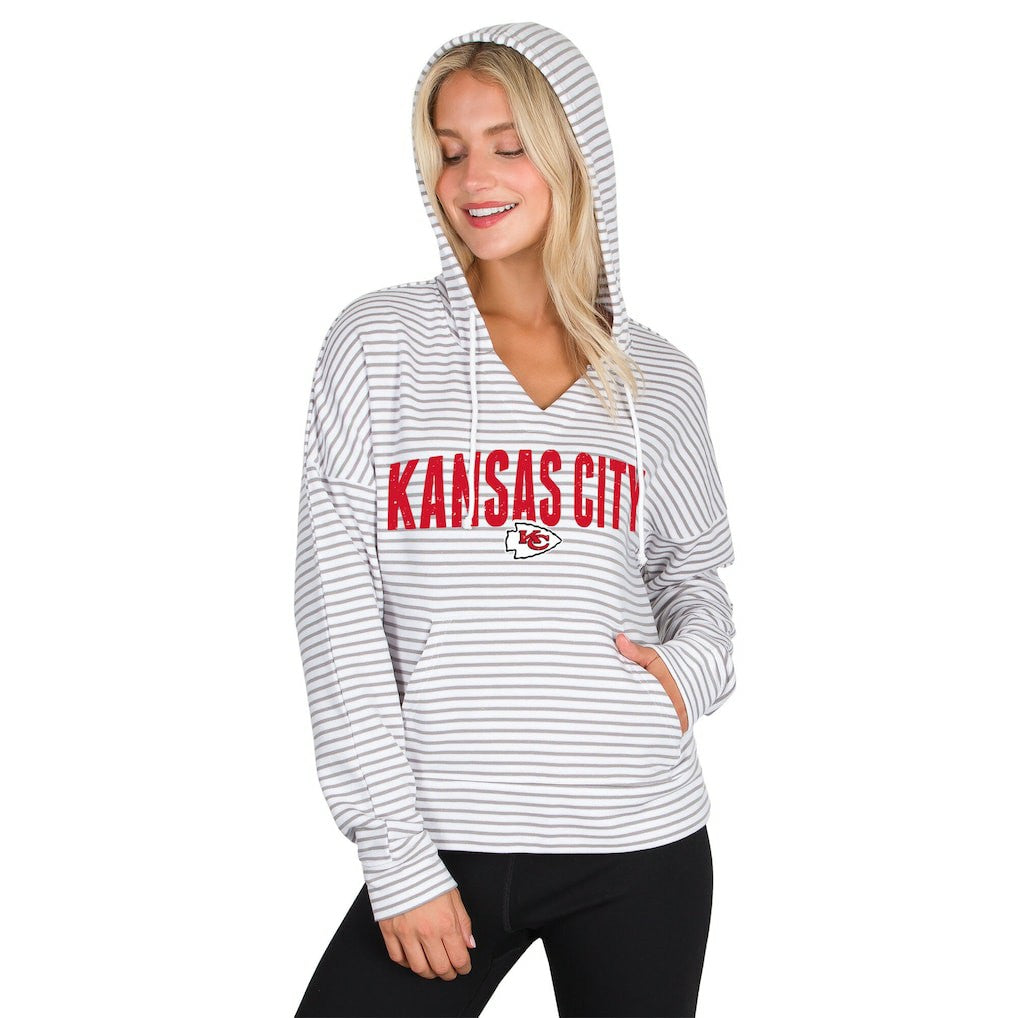 Kansas City Chiefs Concepts Sport Women's Liftoff Striped V-Neck Hoodie - White/Gray for sale