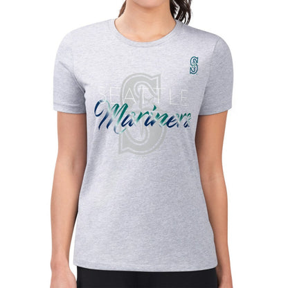 Seattle Mariners G-III 4Her by Carl Banks Women's Super-Slim Fit Lightweight Shadow Logo Graphic T-Shirt - Heather Gray