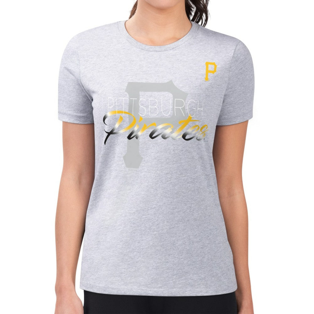 Pittsburgh Pirates G-III 4Her by Carl Banks Women's Super-Slim Fit Lightweight Shadow Logo Graphic T-Shirt - Heather Gray