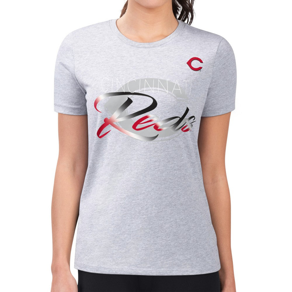 Cincinnati Reds G-III 4Her by Carl Banks Women's Super-Slim Fit Lightweight Shadow Logo Graphic T-Shirt - Heather Gray