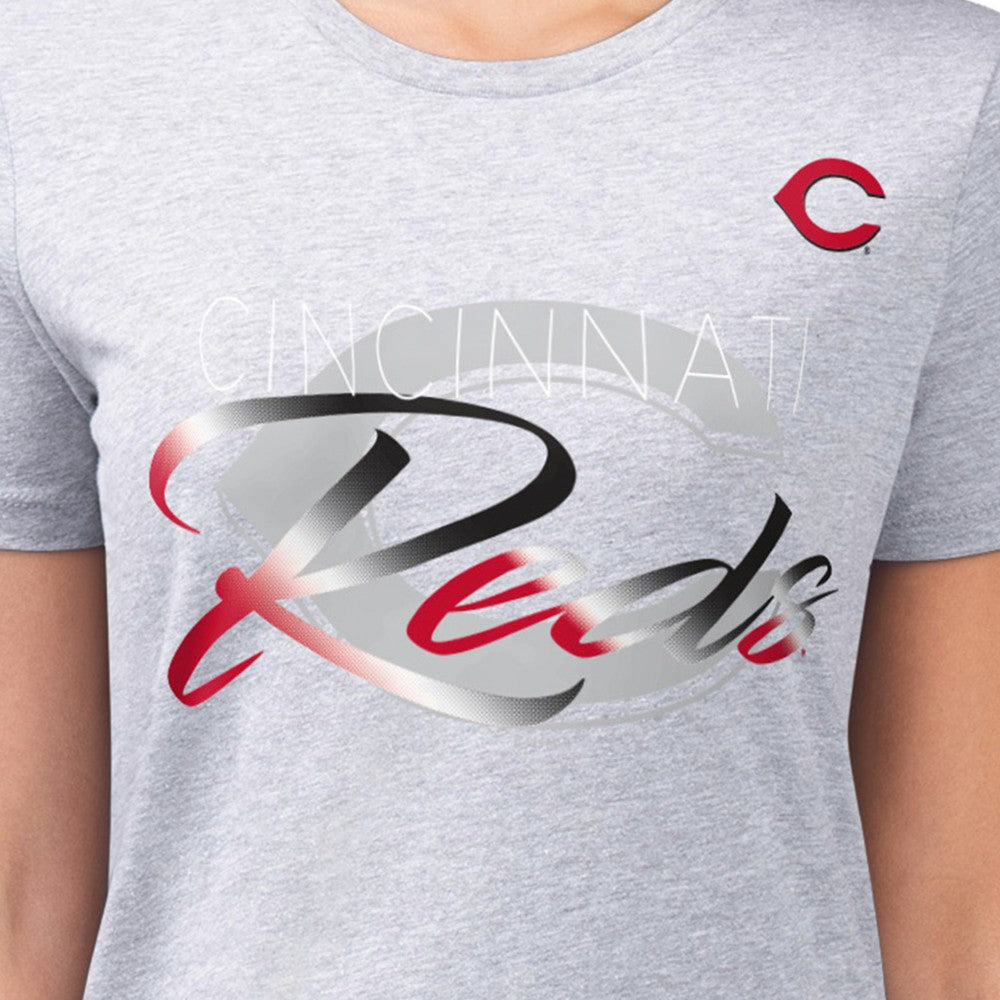 Cincinnati Reds G-III 4Her by Carl Banks Women's Super-Slim Fit Lightweight Shadow Logo Graphic T-Shirt - Heather Gray