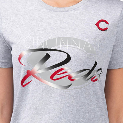 Cincinnati Reds G-III 4Her by Carl Banks Women's Super-Slim Fit Lightweight Shadow Logo Graphic T-Shirt - Heather Gray