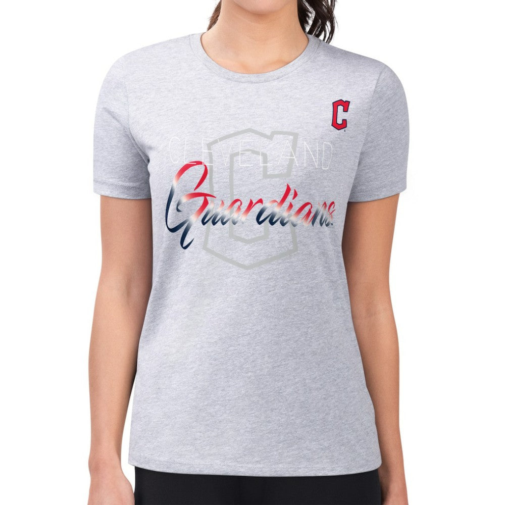 Cleveland Guardians G-III 4Her by Carl Banks Women's Super-Slim Fit Lightweight Shadow Logo Graphic T-Shirt - Heather Gray