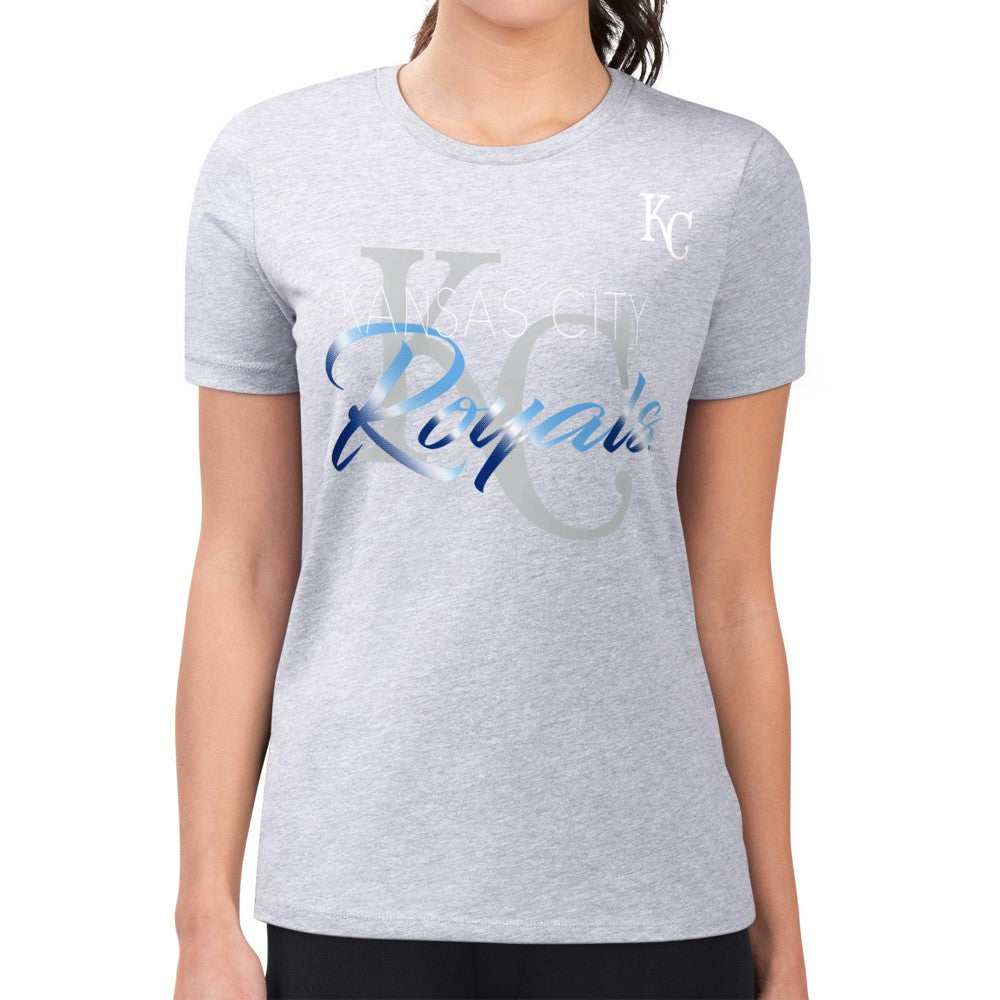 Kansas City Royals G-III 4Her by Carl Banks Women's Super-Slim Fit Lightweight Shadow Logo Graphic T-Shirt - Heather Gray
