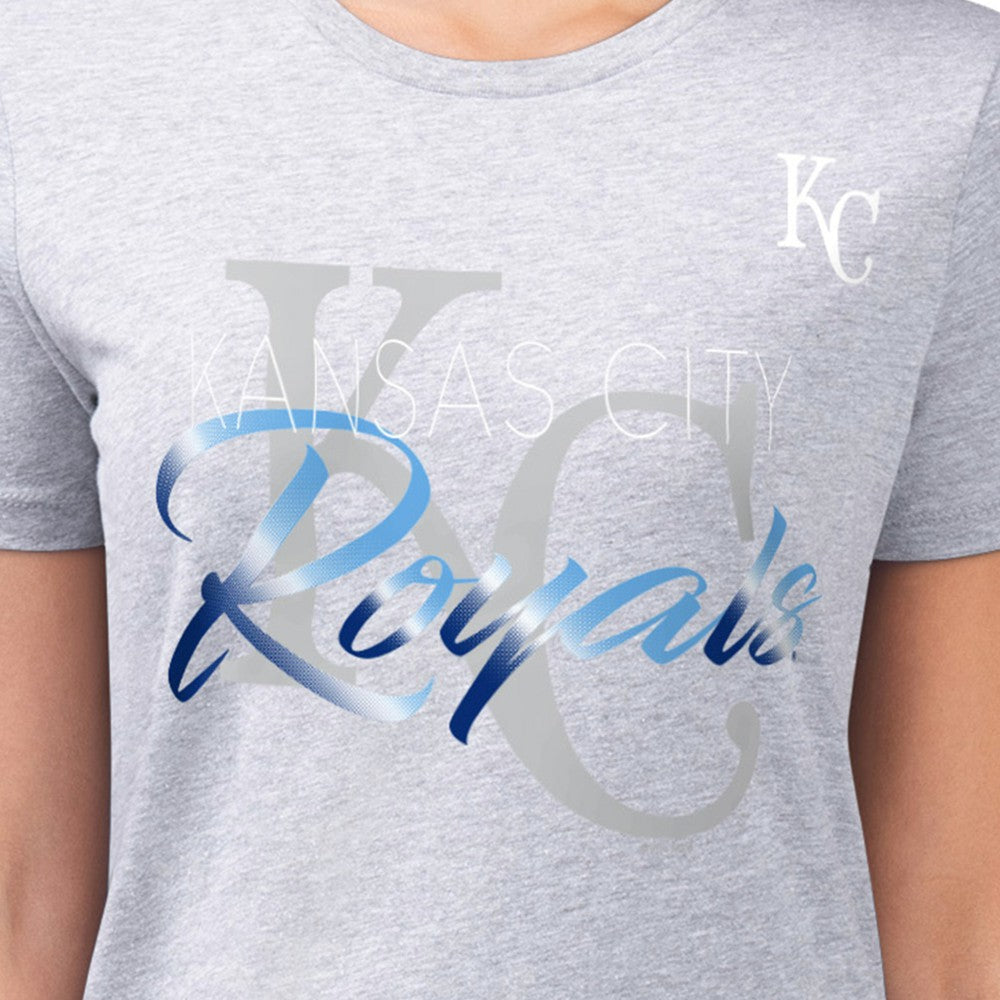 Kansas City Royals G-III 4Her by Carl Banks Women's Super-Slim Fit Lightweight Shadow Logo Graphic T-Shirt - Heather Gray