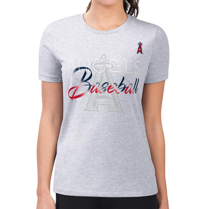 Los Angeles Angels G-III 4Her by Carl Banks Women's Super-Slim Fit Lightweight Shadow Logo Graphic T-Shirt - Heather Gray