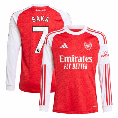 Bukayo Saka Arsenal Youth 2025/26 Home Replica Long Sleeve Player Jersey - Red | Adidas sale