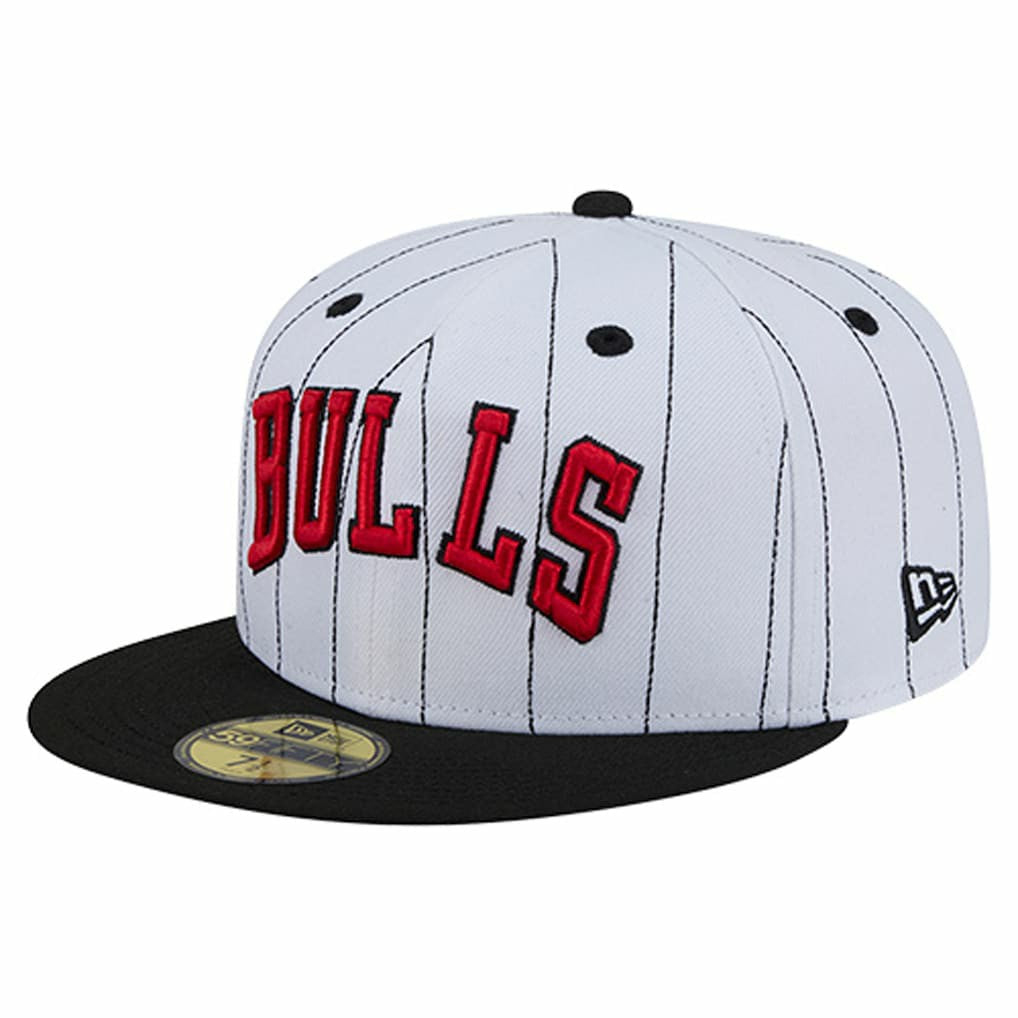 Chicago Bulls Wordmark Pinstripe 59FIFTY Fitted Hat - White | New Era discount
