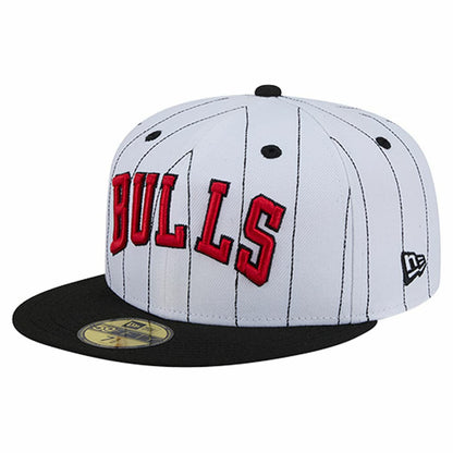 Chicago Bulls Wordmark Pinstripe 59FIFTY Fitted Hat - White | New Era discount