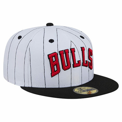 Chicago Bulls Wordmark Pinstripe 59FIFTY Fitted Hat - White | New Era discount