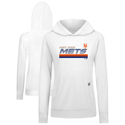 New York Mets Levelwear Women's Relay Breaker Pullover Hoodie - White