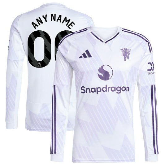 Manchester United 2025/26 Away Replica Long Sleeve Custom Jersey - White | Adidas discount