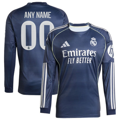 Real Madrid 2025/26 Away Long Sleeve Replica Custom Jersey - Blue | Adidas shop