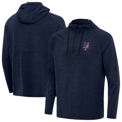 New York Mets Antigua Spikes Stars and Stripes Team Logo Quarter-Zip Pullover Hoodie - Heather Navy