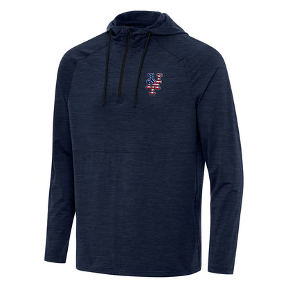 New York Mets Antigua Spikes Stars and Stripes Team Logo Quarter-Zip Pullover Hoodie - Heather Navy