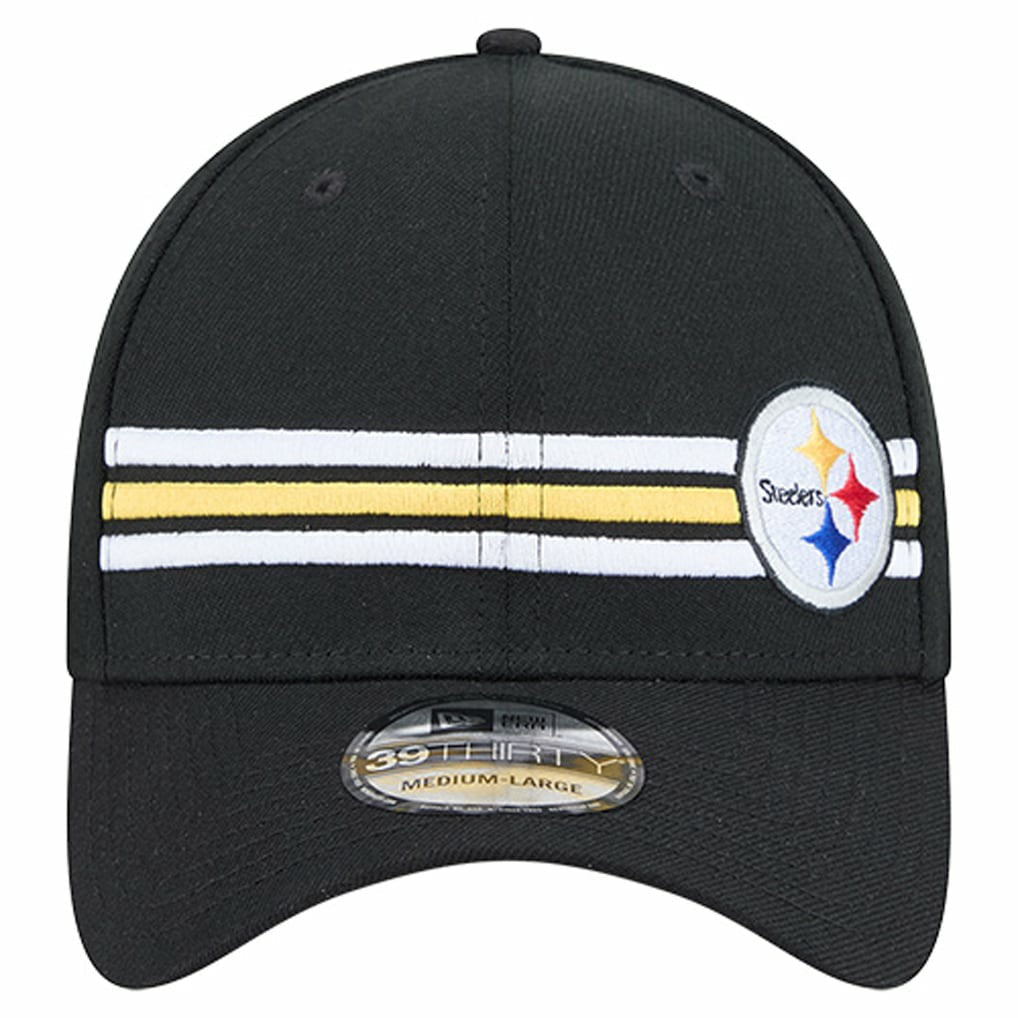 Pittsburgh Steelers New Era Stripes 39THIRTY Flex Hat - Black on sale
