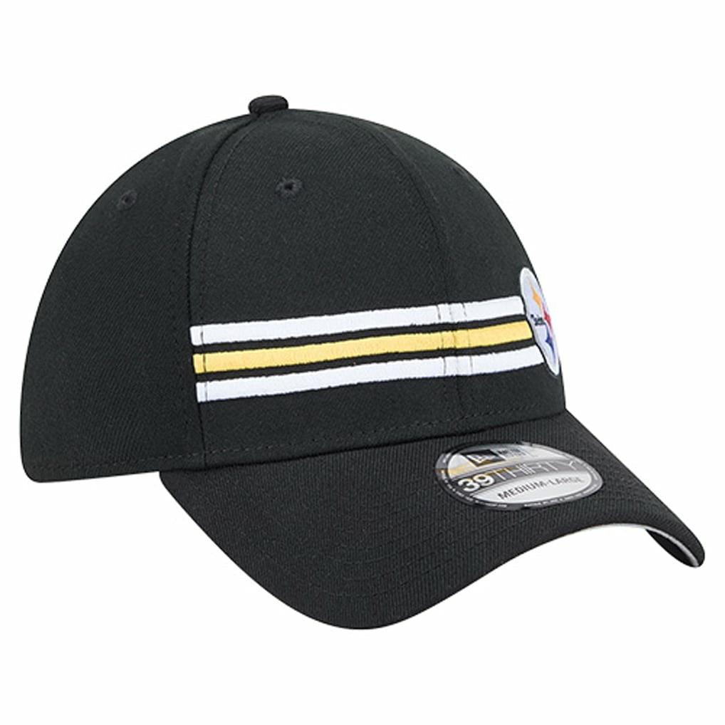 Pittsburgh Steelers New Era Stripes 39THIRTY Flex Hat - Black on sale