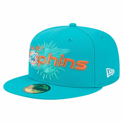 Miami Dolphins New Era Overlap Wordmark 59FIFTY Fitted Hat - Aqua sale