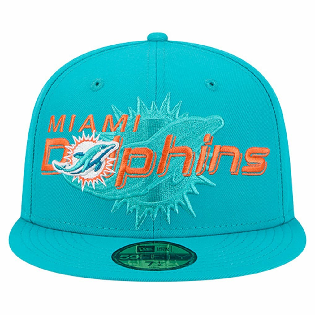 Miami Dolphins New Era Overlap Wordmark 59FIFTY Fitted Hat - Aqua sale