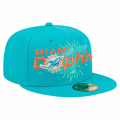 Miami Dolphins New Era Overlap Wordmark 59FIFTY Fitted Hat - Aqua sale