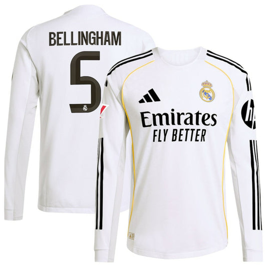 Jude Bellingham Real Madrid 2025/26 Home Long Sleeve Jersey - White | Adidas shop