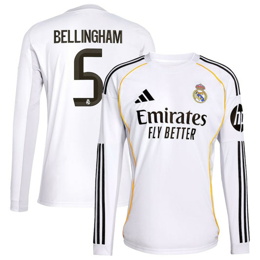 Jude Bellingham Real Madrid 2025/26 Home Replica Long Sleeve Jersey - White | Adidas cheap