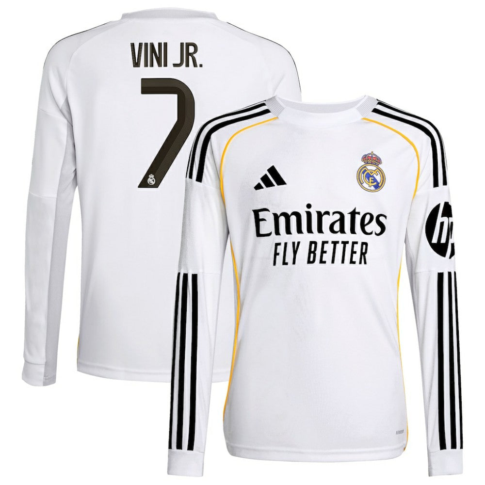 Vini Jr. Real Madrid Youth 2025/26 Home Replica Long Sleeve Jersey - White | Adidas discount