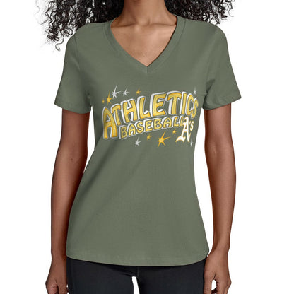 Athletics Starter Women's Fireworks Team Name V-Neck T-Shirt - Green