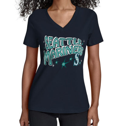 Seattle Mariners Starter Women's Fireworks V-Neck T-Shirt - Navy
