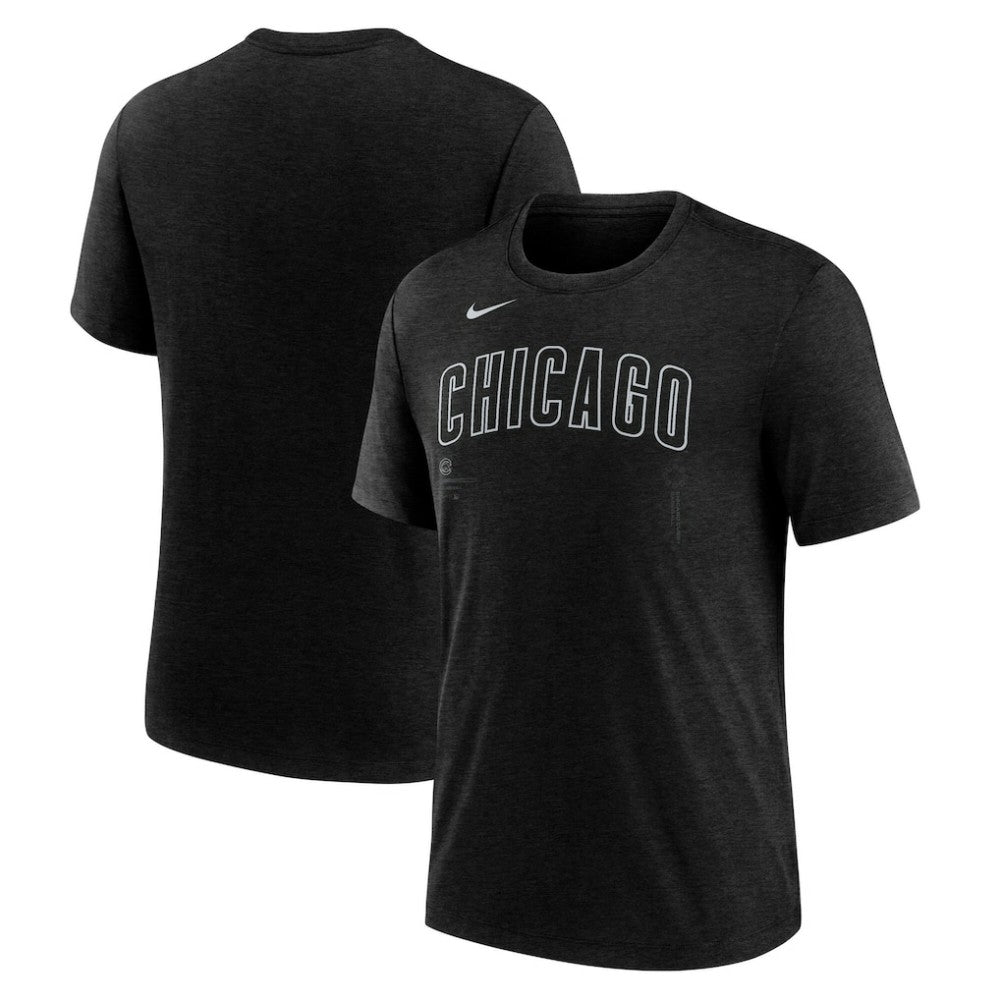 Chicago Cubs Wordmark Tri-Blend T-Shirt - Heather Black | Nike