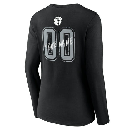 Brooklyn Nets Women's Hustle Custom Long Sleeve V-Neck T-Shirt - Black on sale