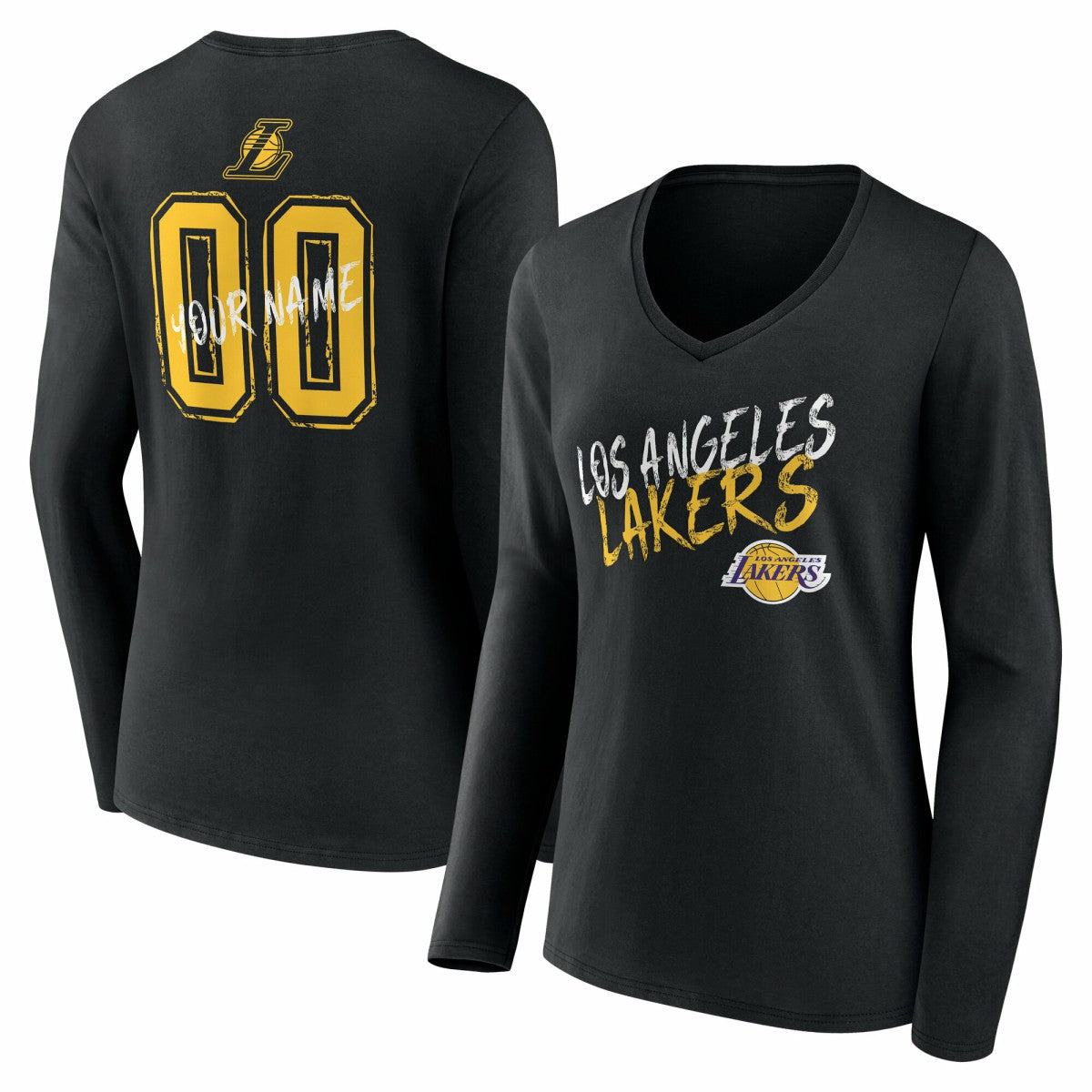 Los Angeles Lakers Women's Hustle Custom Long Sleeve V-Neck T-Shirt - Black discount