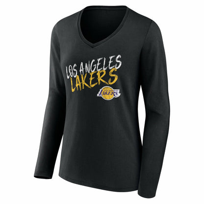 Los Angeles Lakers Women's Hustle Custom Long Sleeve V-Neck T-Shirt - Black discount