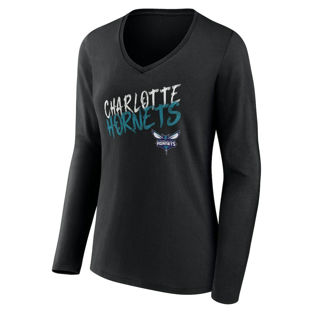 Charlotte Hornets Women's Hustle Custom Long Sleeve V-Neck T-Shirt - Black discount