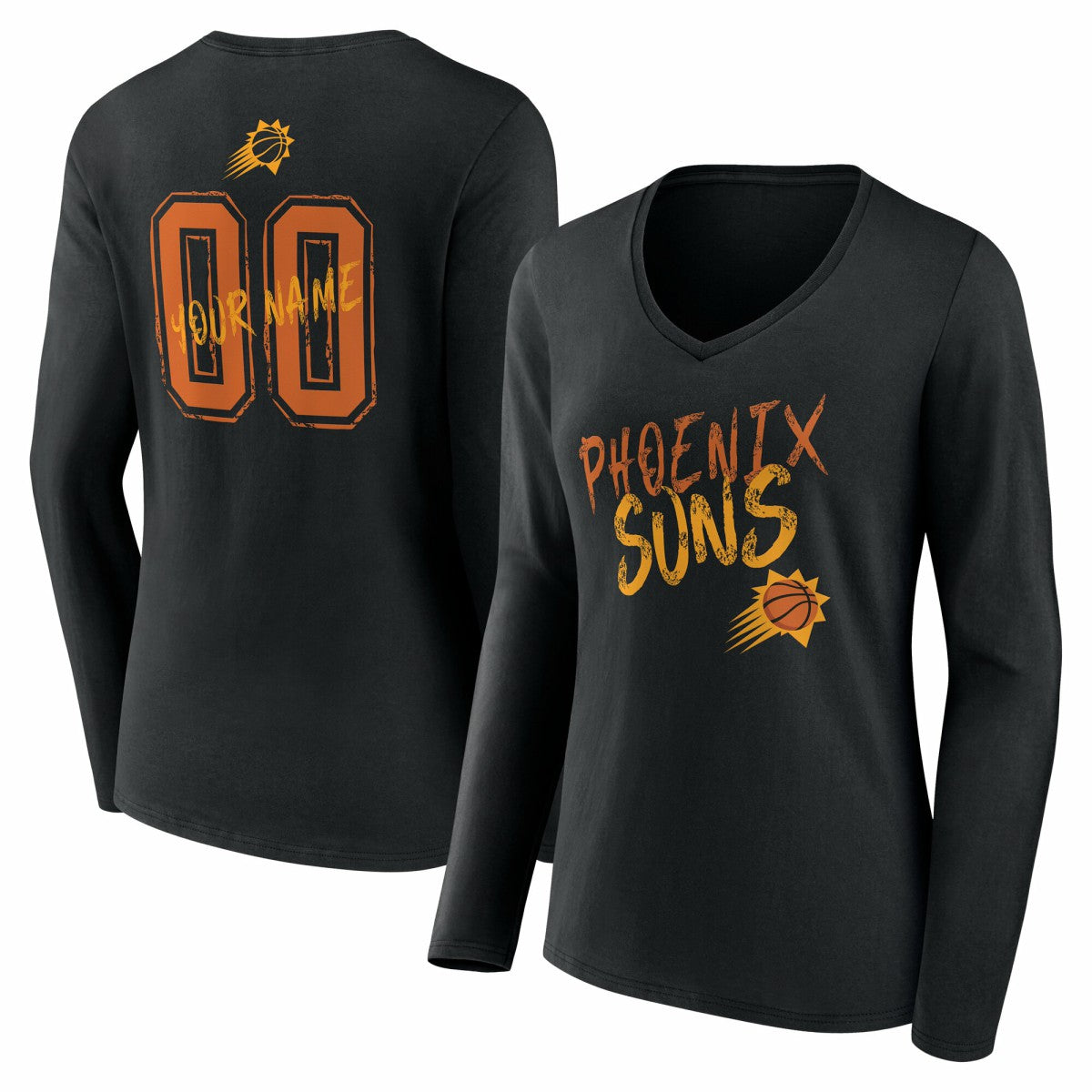 Phoenix Suns Women's Hustle Custom Long Sleeve V-Neck T-Shirt - Black outlet