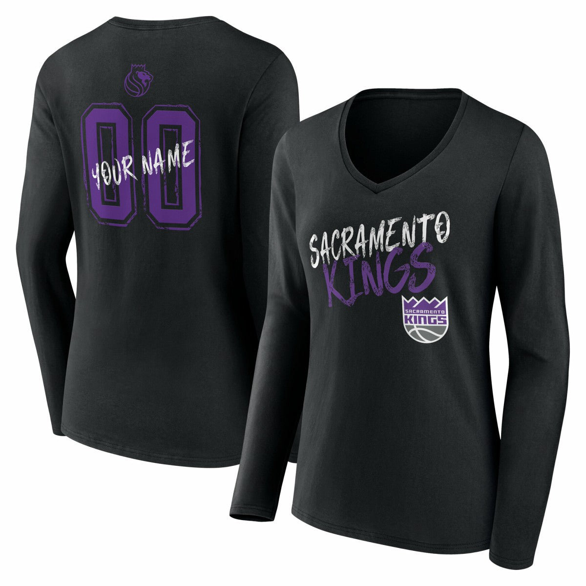 Sacramento Kings Women's Hustle Custom Long Sleeve V-Neck T-Shirt - Black cheap