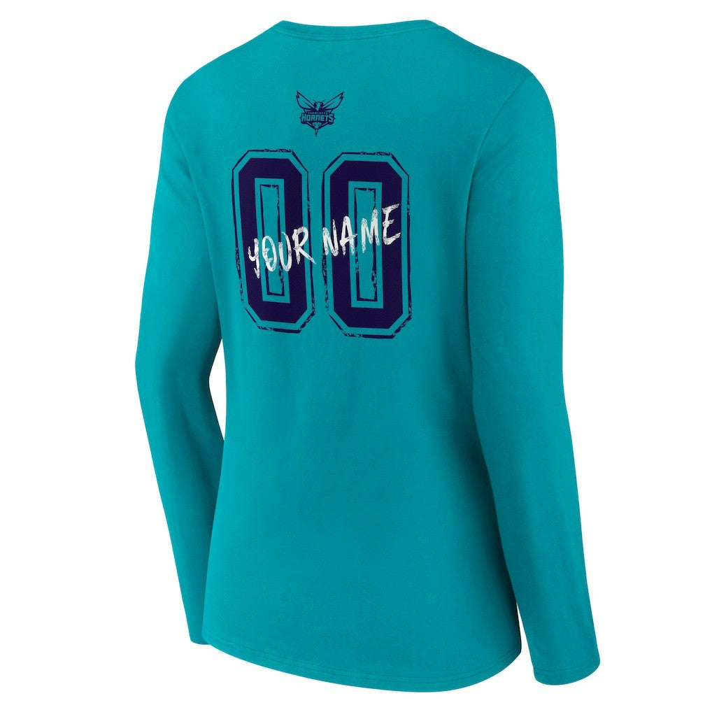 Charlotte Hornets Women's Hustle Custom Long Sleeve V-Neck T-Shirt - Teal for sale