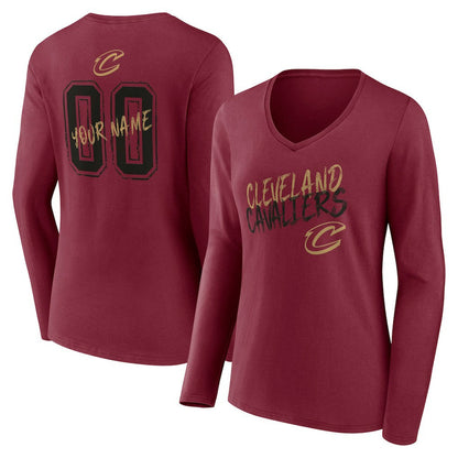 Cleveland Cavaliers Women's Hustle Custom Long Sleeve V-Neck T-Shirt sale - Wine on sale