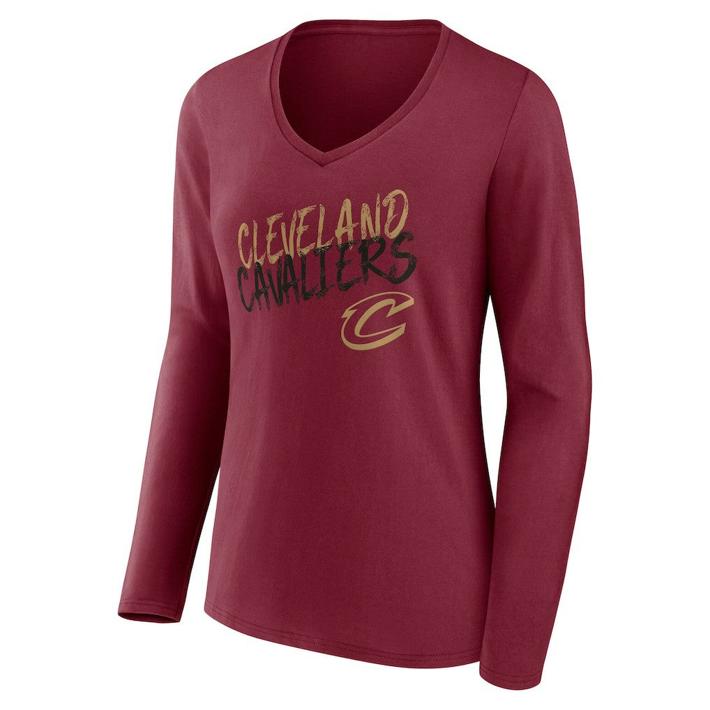 Cleveland Cavaliers Women's Hustle Custom Long Sleeve V-Neck T-Shirt sale - Wine on sale