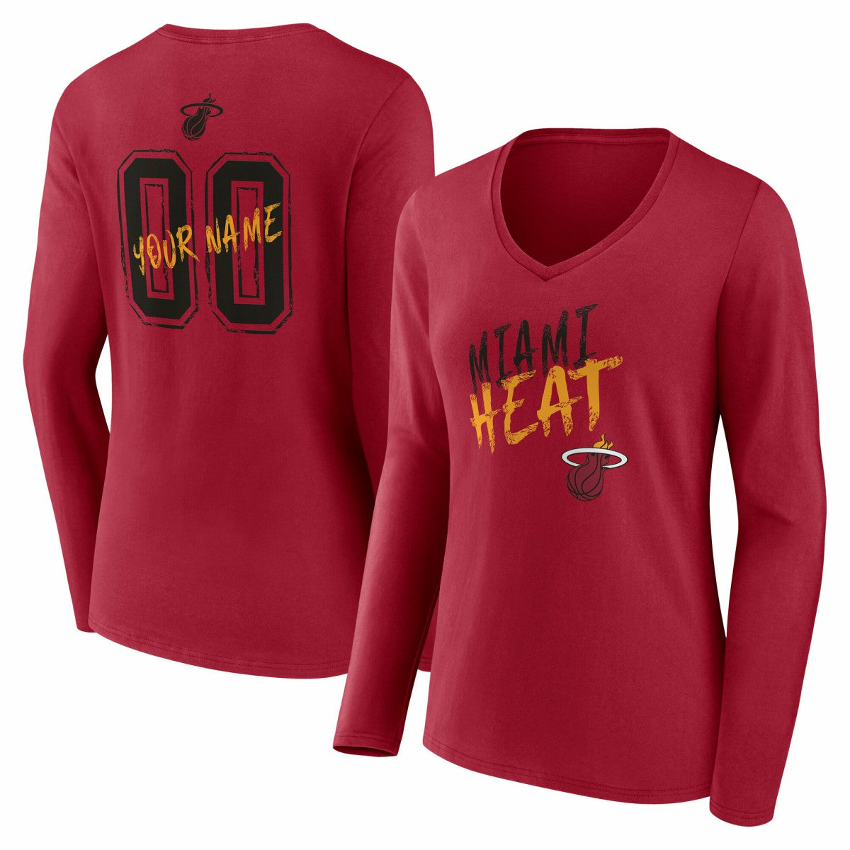 Miami Heat Women's Hustle Custom Long Sleeve V-Neck T-Shirt - Red outlet