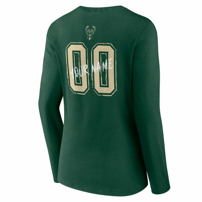 Milwaukee Bucks Women's Hustle Custom Long Sleeve V-Neck T-Shirt - Hunter Green outlet