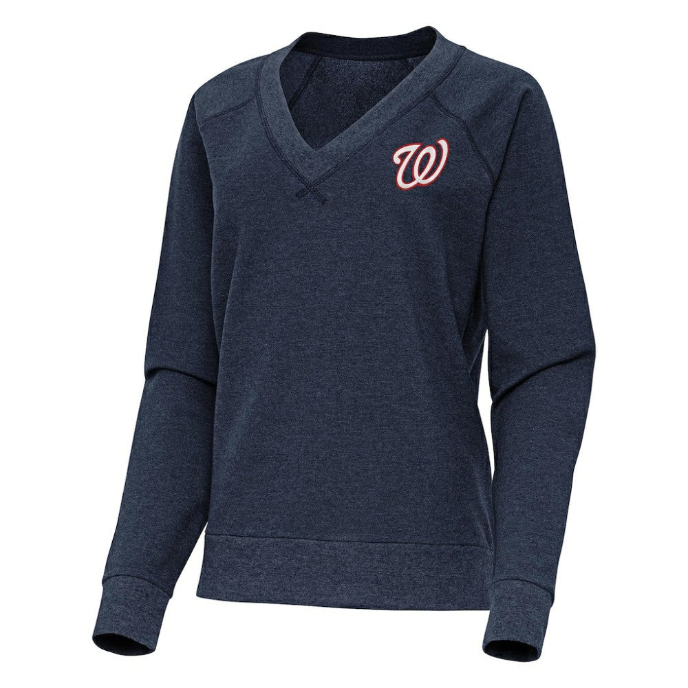 Washington Nationals Antigua Women's Varsity Tri-Blend V-Neck Long Sleeve T-Shirt - Heather Navy