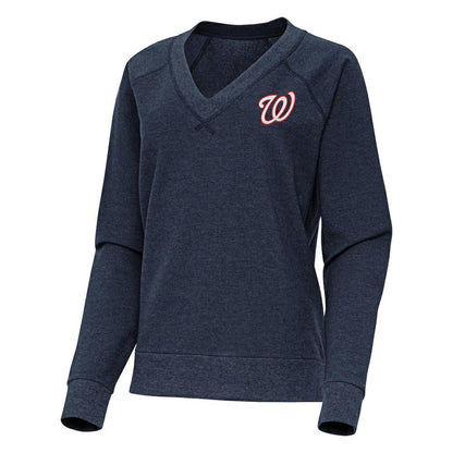 Washington Nationals Antigua Women's Varsity Tri-Blend V-Neck Long Sleeve T-Shirt - Heather Navy