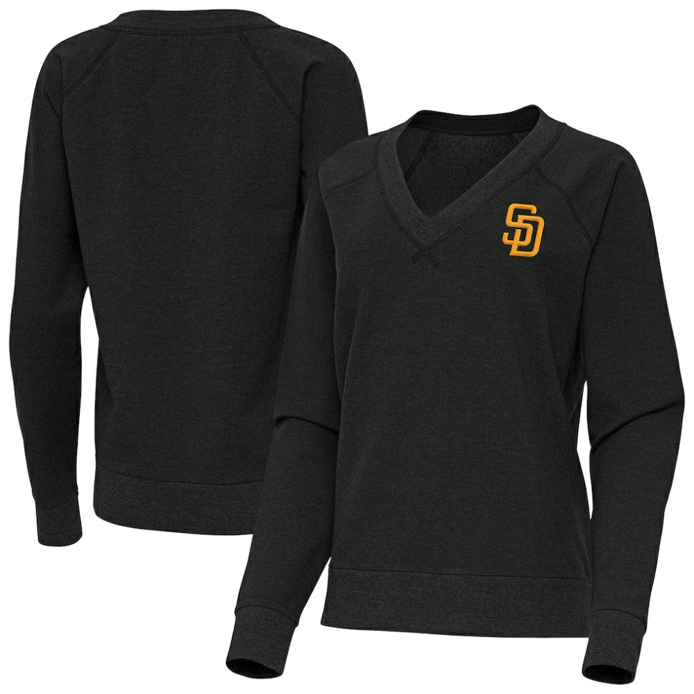 San Diego Padres Antigua Women's Varsity Tri-Blend V-Neck Long Sleeve T-Shirt - Heather Black