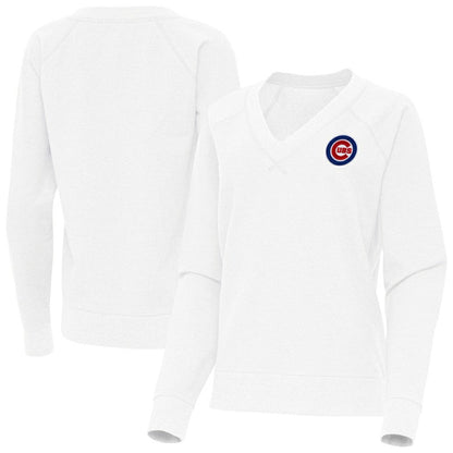 Chicago Cubs Antigua Women's Varsity Tri-Blend V-Neck Long Sleeve T-Shirt - White