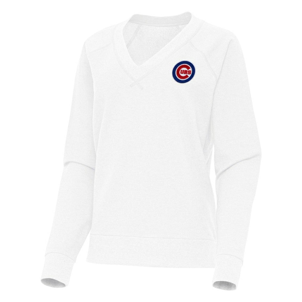 Chicago Cubs Antigua Women's Varsity Tri-Blend V-Neck Long Sleeve T-Shirt - White